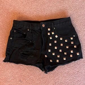 Black Studded Denim Shorts Size 27